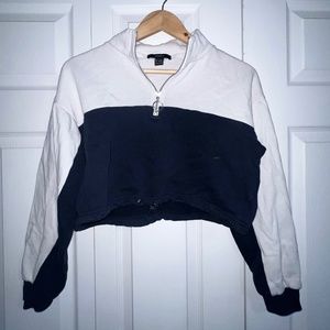 Forever 21 Color Block Quarter Zip Up Navy and White Medium Cropped